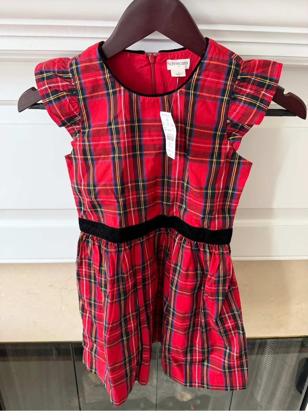 Crewcuts Red Plaid Dress with Black Velvet Waistband